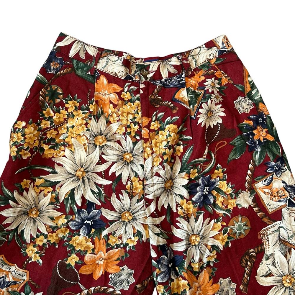 Vintage 90s Y2K Red Floral Linen Cotton Shorts Red Sz 8 USA Hawaii Resort - Picture 4 of 16